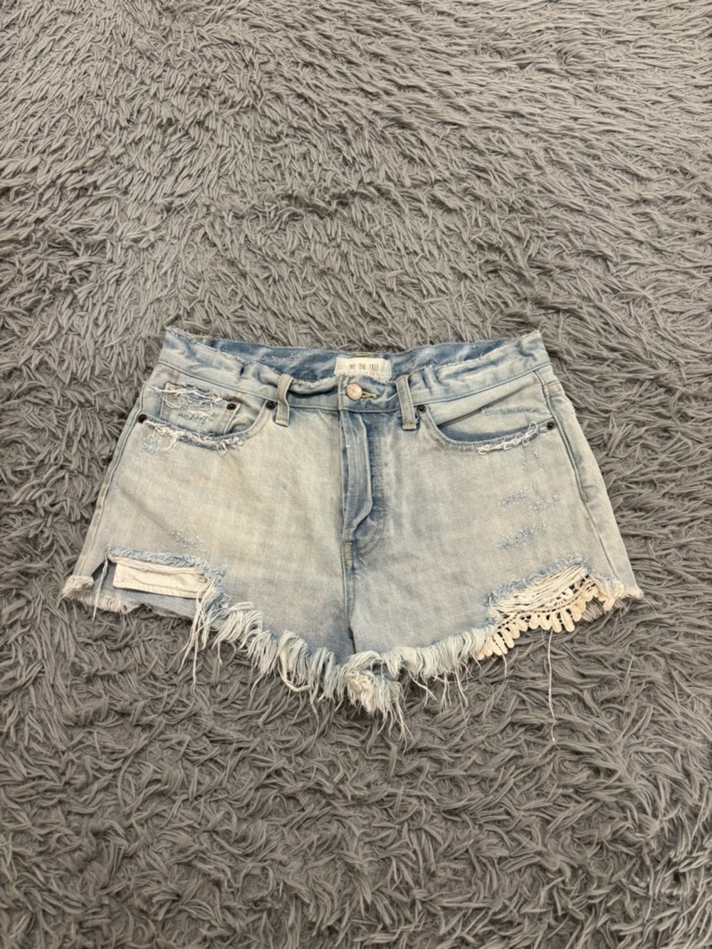 We The Free Free People Daisy Chain Blue Cutoff Lace Frayed Jean Shorts Size 29